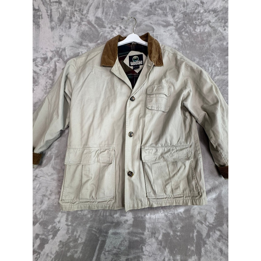 Woodlake‎ Mens XL Tan Corduroy Collar Plaid Lined Field Jacket Workwear